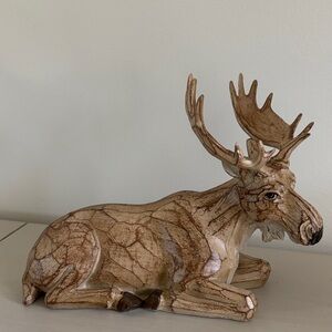 At Home Moose,resting,carved wood look,resin,winter,farmhouse,seasonal decor